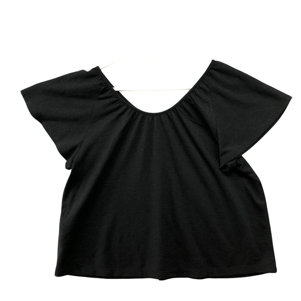 Banana Republic Off Shoulder Top Womens M Black Scoop Neck Flutter Short Sleeve